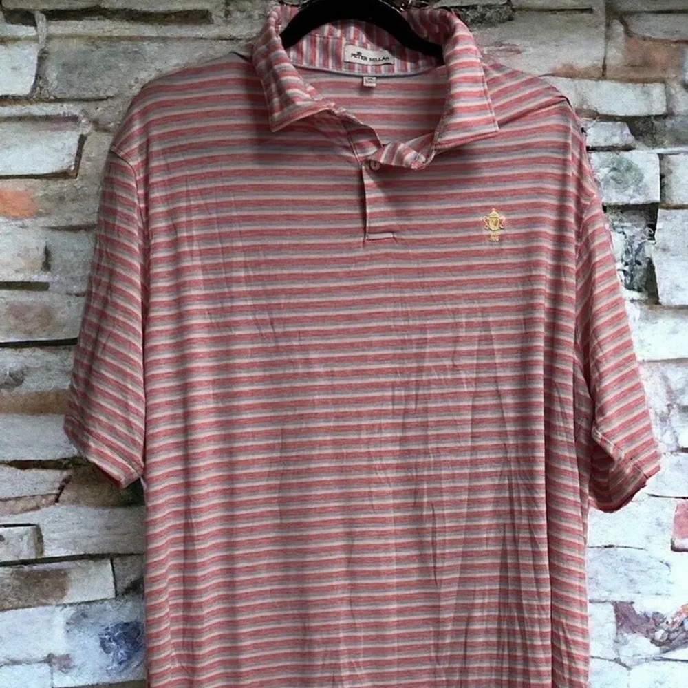 Peter Millar Short Sleeve Blue Pink Striped Polo XL